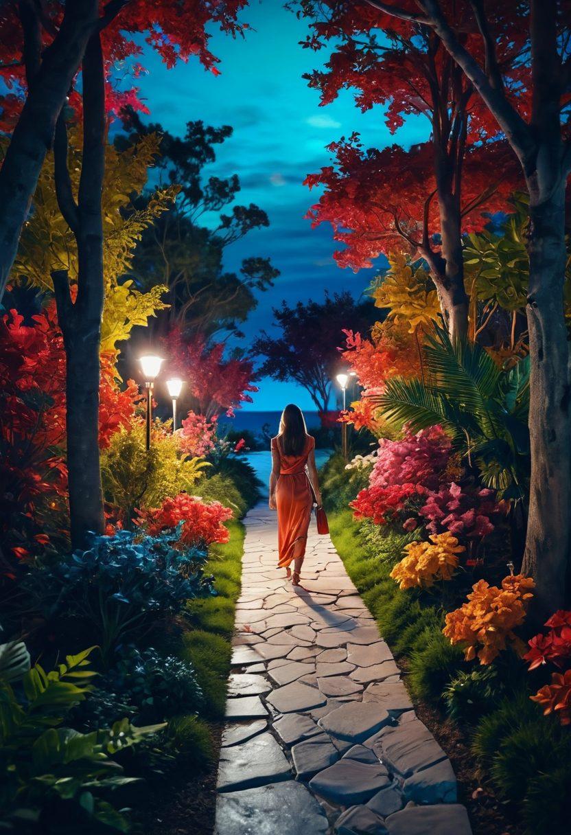A visually intriguing landscape that merges the elegance of adult entertainment with abstract elements. Include winding paths symbolizing navigation, surrounded by subtle hints of adult imagery artistically integrated into a serene environment. Use a blend of vibrant colors and soft lighting to create an inviting atmosphere, while maintaining a mature aesthetic. The scene should evoke curiosity and thoughtfulness about the influence of X-rated content. surrealistic art style. vibrant colors. soft focus.