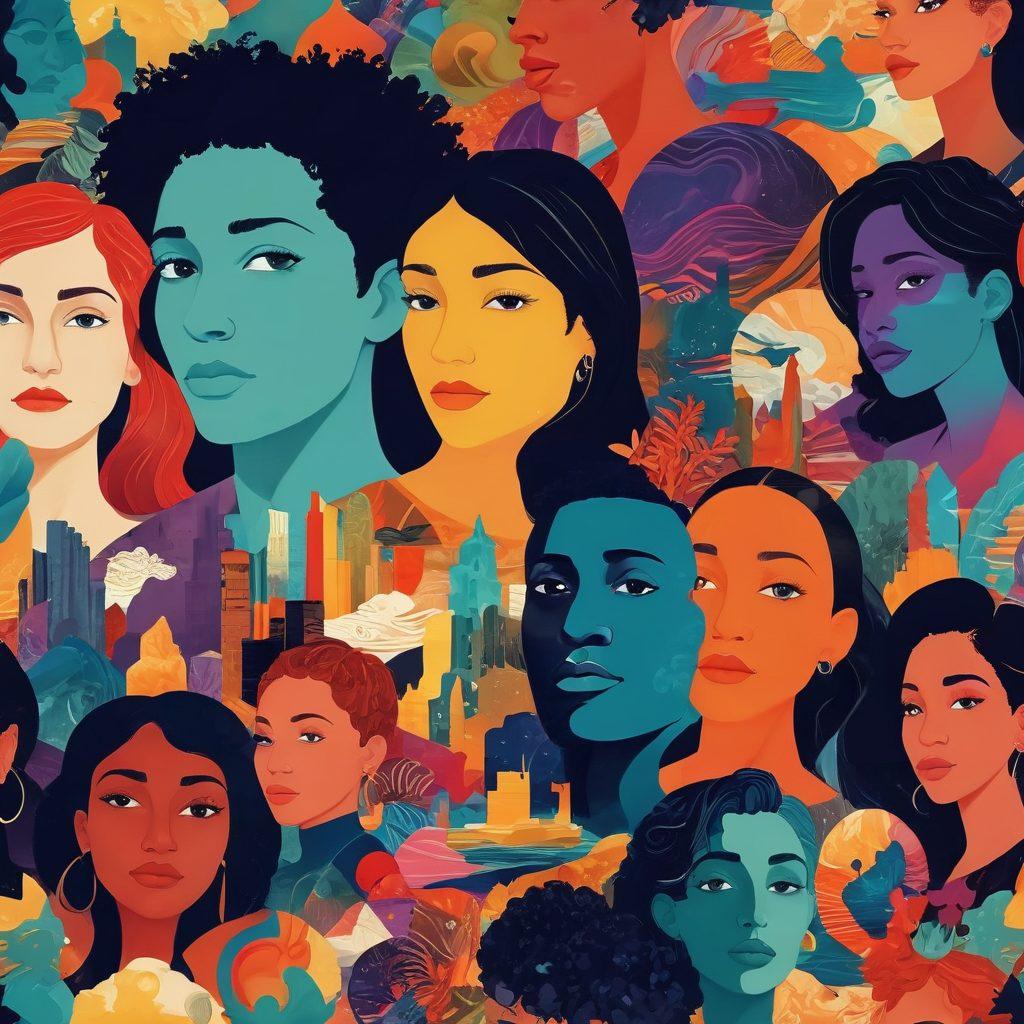 A vibrant collage showcasing diverse adult media scenes, blending graphic and intimate elements. Include a spectrum of characters expressing emotion, set in various artistic styles reflecting their narratives. The background should feature subtle, abstract shapes that symbolize the fusion of art and intimacy. Overall ambiance should be tasteful yet engaging, inviting viewers into a world of exploration. super-realistic. vivid colors. whimsical elements.